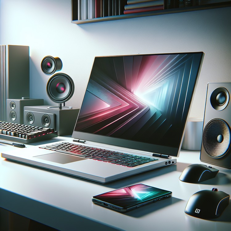 A sleek gaming laptop on a minimalist wooden desk